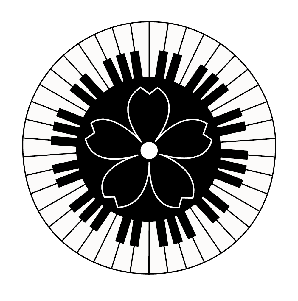 Black and white piano image surrounding flower.